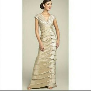 Adrianna Papell Gold Pleated Gown Size 4 Petite